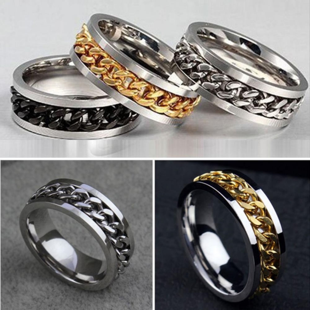 Rotatable Chain Titanium Steel Men's Rings 8-11